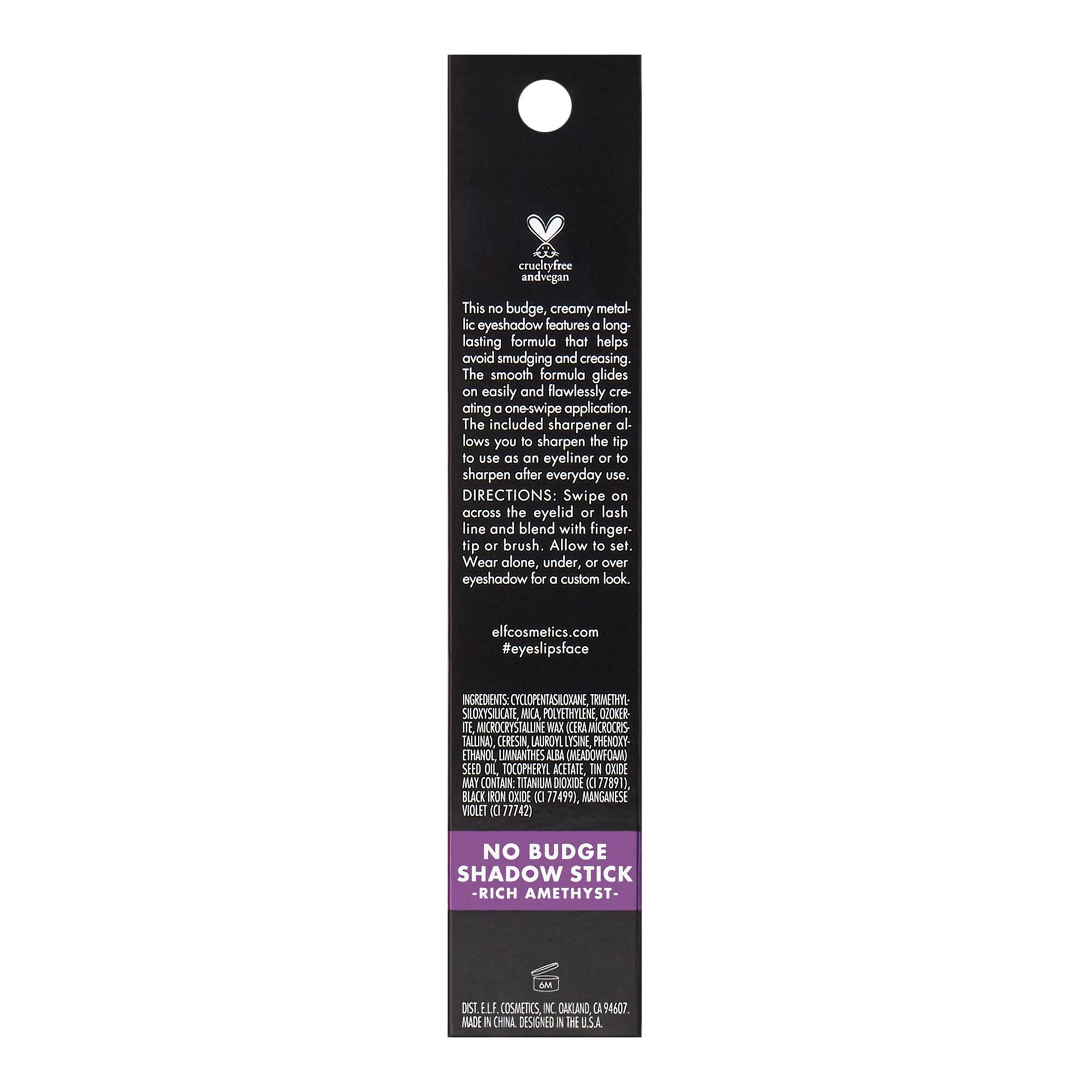 e.l.f. No Budge Shadow Stick vegan and cruelty-free certification