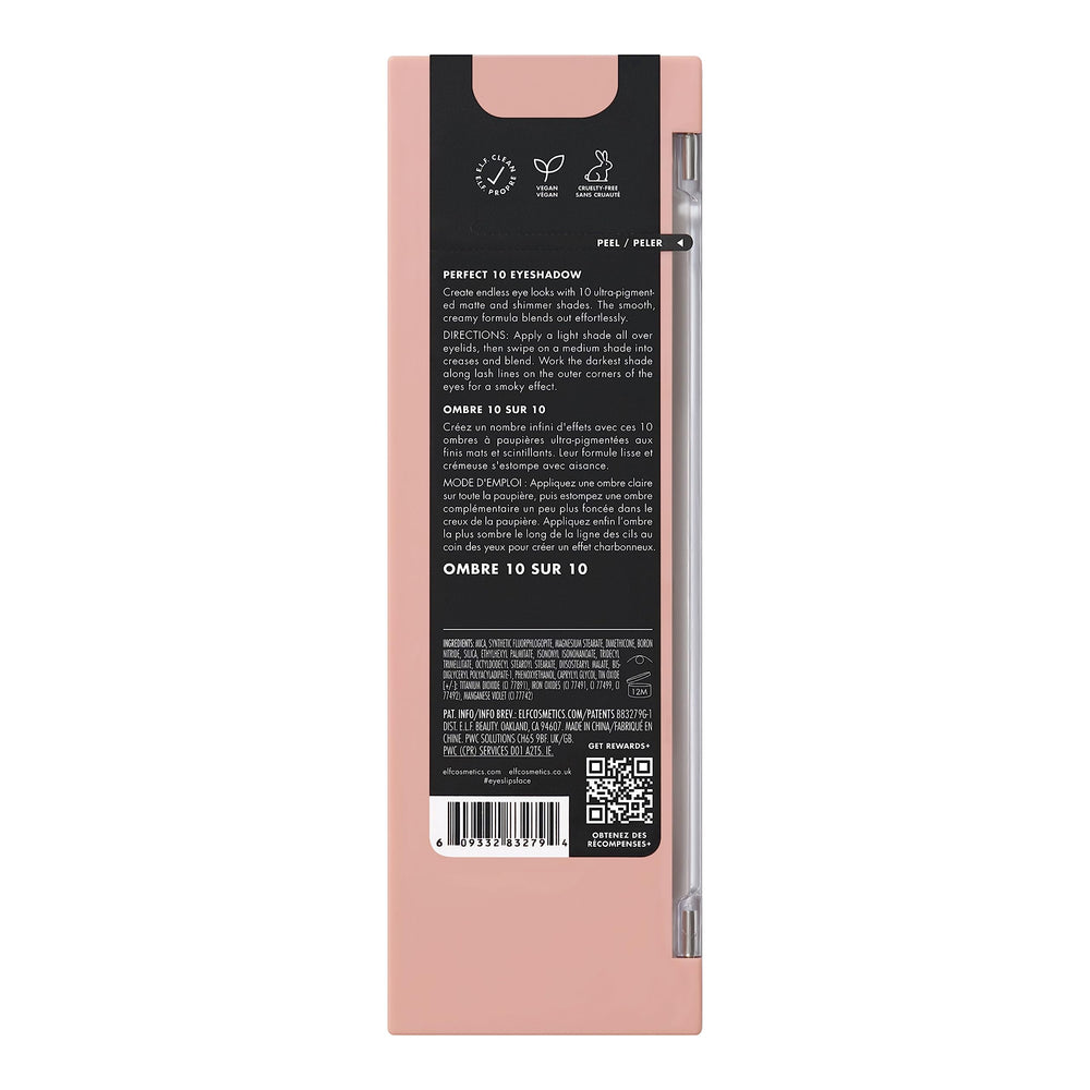 e.l.f. Perfect 10 Eyeshadow Palette: fórmula vegana y libre de crueldad certificada Leaping Bunny.