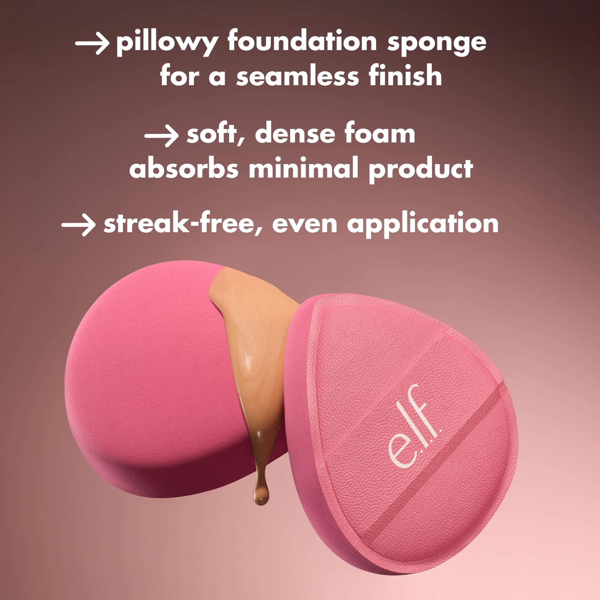 e.l.f. Pillow Puff sponge in action blending foundation for streak-free finish.