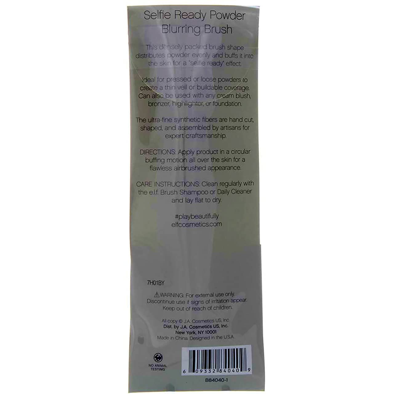 e.l.f. Vegan cruelty-free brush with synthetic bristles for guilt-free makeup results.