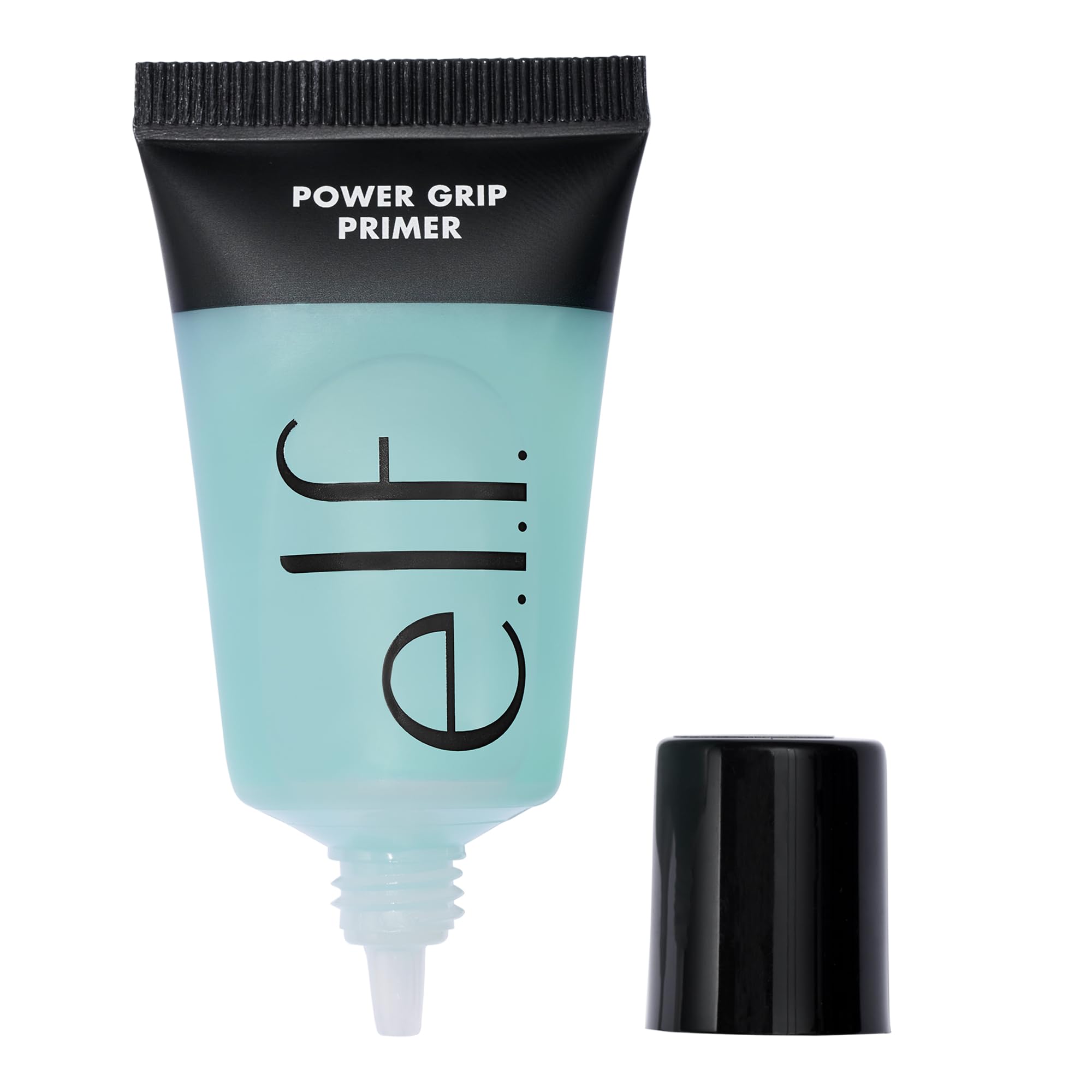 e.l.f. Power Grip Primer mini bottle close-up with translucent gel formula for lasting makeup grip.