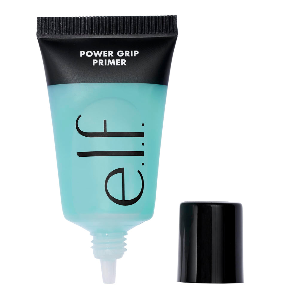 e.l.f. Power Grip Primer mini bottle close-up with translucent gel formula for lasting makeup grip.