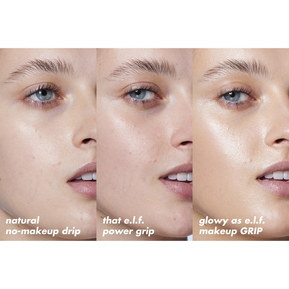 Before and after view with e.l.f. Power Grip Primer Niacinamide mini improving makeup adhesion