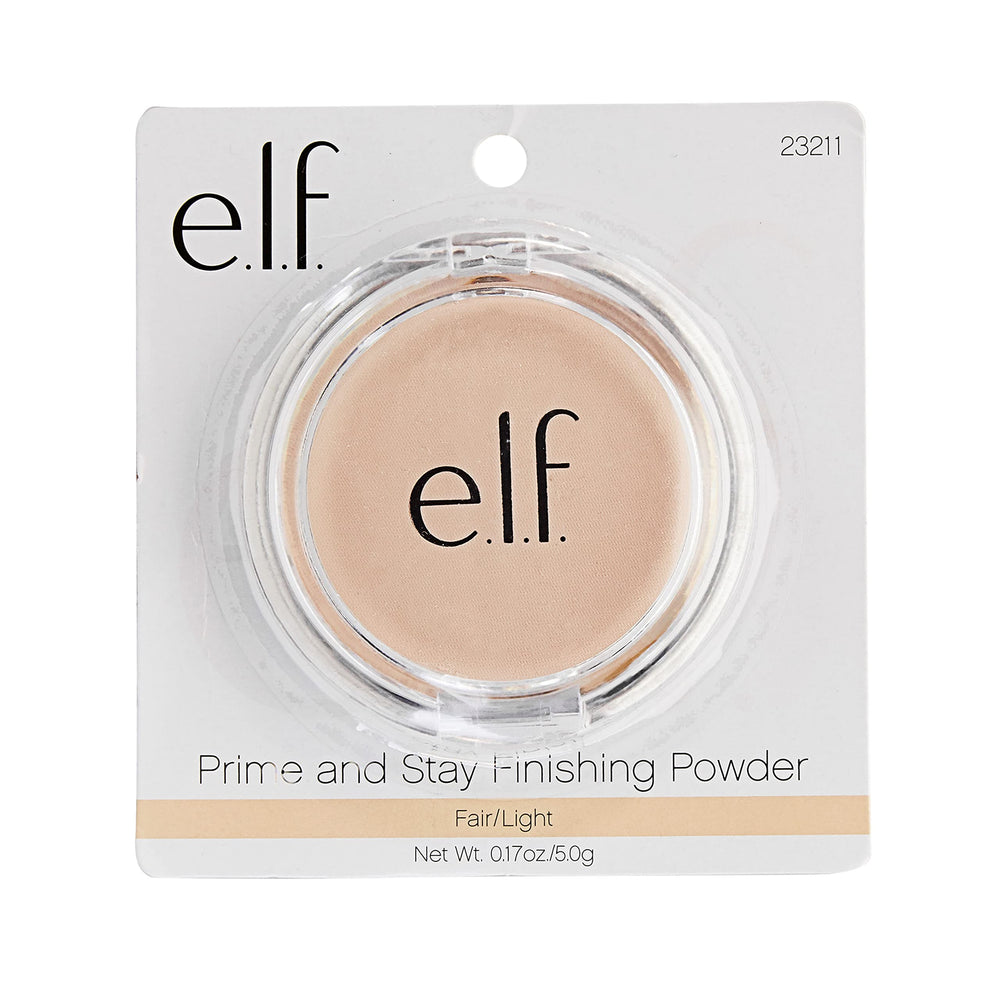 e.l.f. Prime & Stay Finishing Powder being applied for shine control.