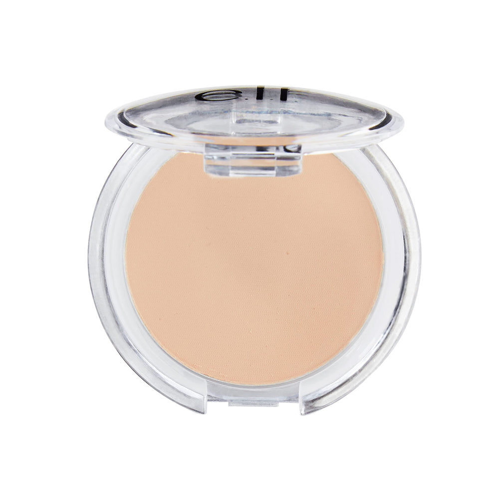 e.l.f. Prime & Stay Finishing Powder close-up shows sheer tint and smooth finish.