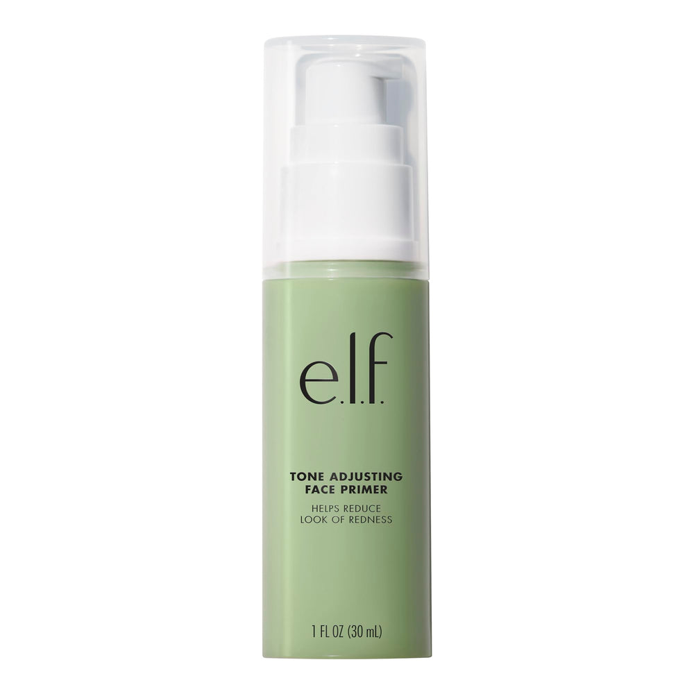 e.l.f. primer ajusta-tonos, botella verde, textura sedosa para acabado suave
