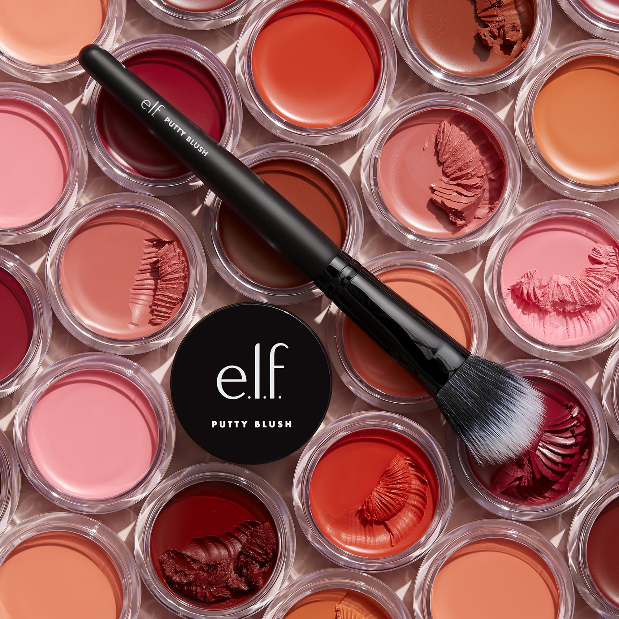 e.l.f. Putty Blush formula with argan oil and vitamin E for nourishment.