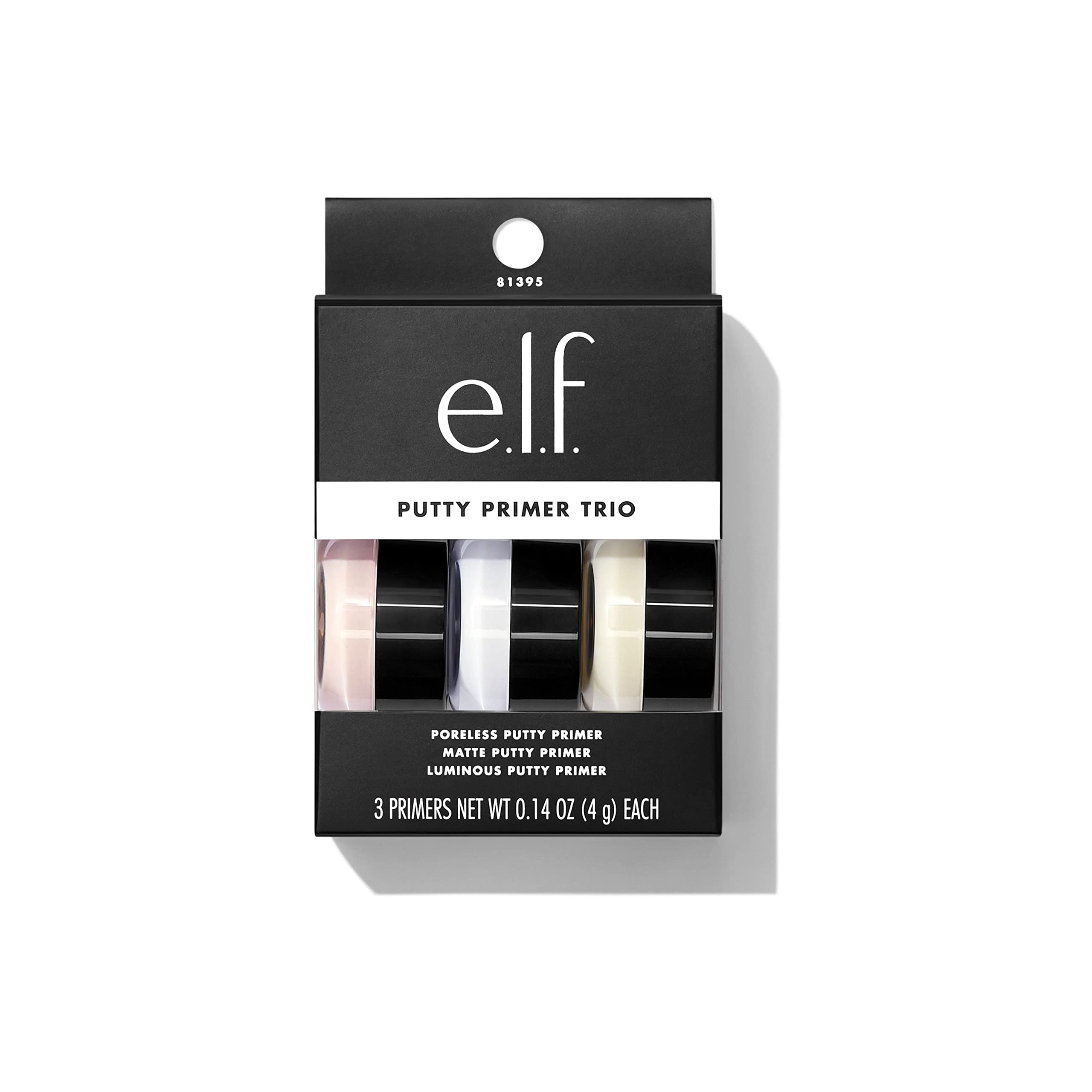 e.l.f. Putty Primer Trio con brillo suave en pómulos para luminosidad.