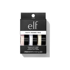 e.l.f. Putty Primer Trio con brillo suave en pómulos para luminosidad.