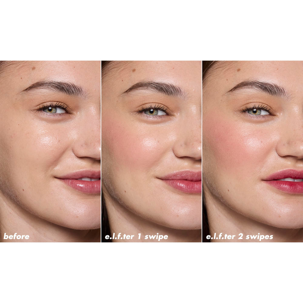 e.l.f. Blush Tint highlight hyaluronic acid imagery shows skin-quenching formula