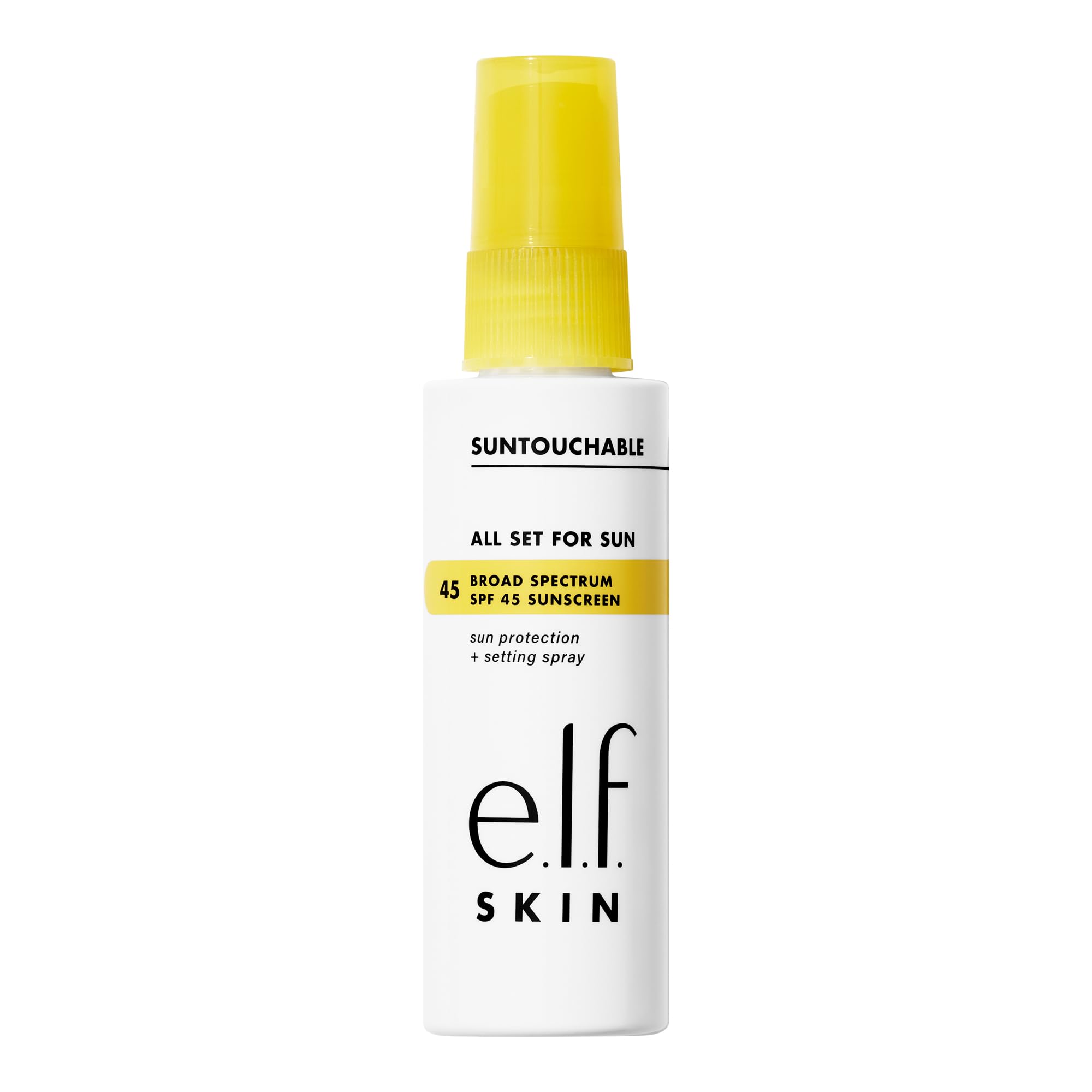 e.l.f. SKIN All Set For Sun SPF 45, atomizador; protección solar clara para todo tono de piel.