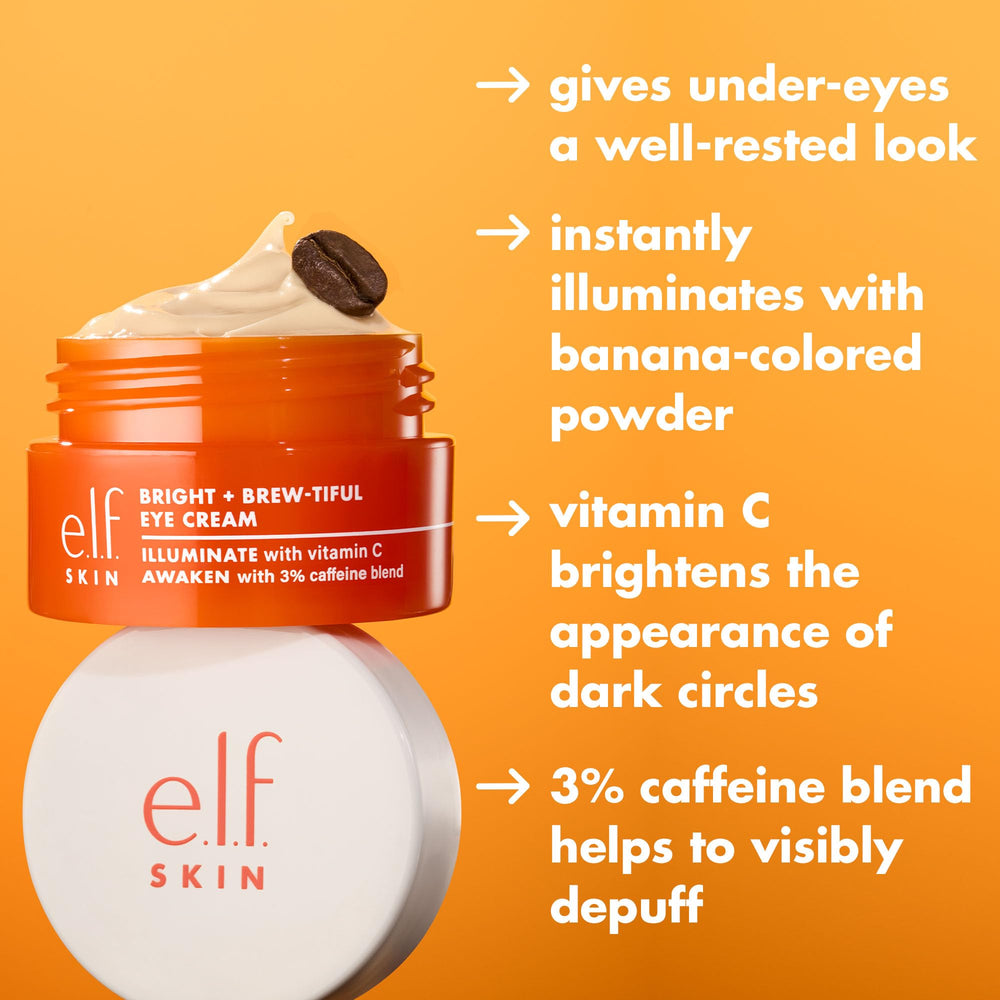Banana-tinted powder swatch from e.l.f. SKIN Bright + Brew-tiful Eye Cream Mini for instant radiance