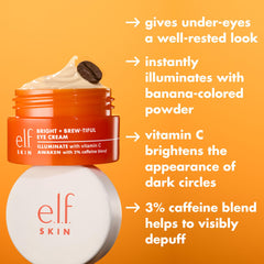 Banana-tinted powder swatch from e.l.f. SKIN Bright + Brew-tiful Eye Cream Mini for instant radiance