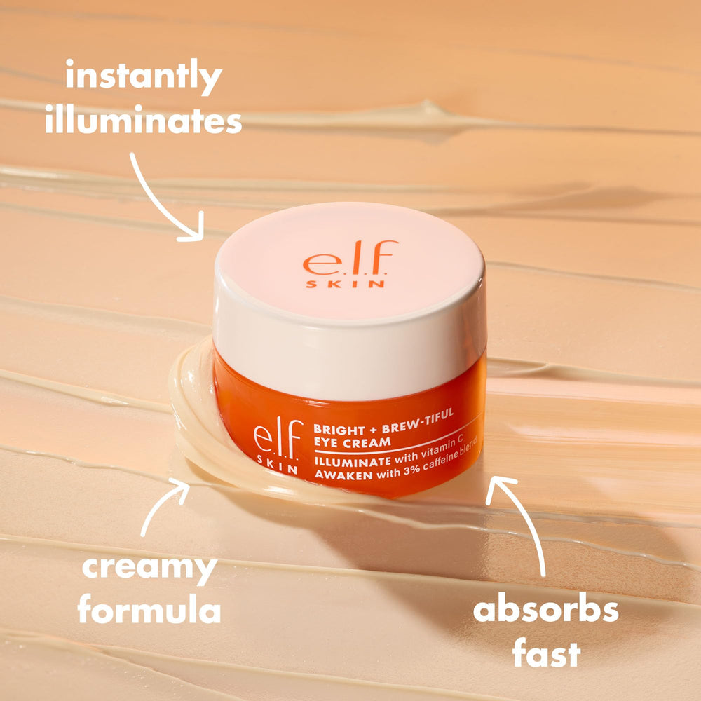 Vitamin C glow in e.l.f. SKIN Bright + Brew-tiful Eye Cream Mini applied to skin