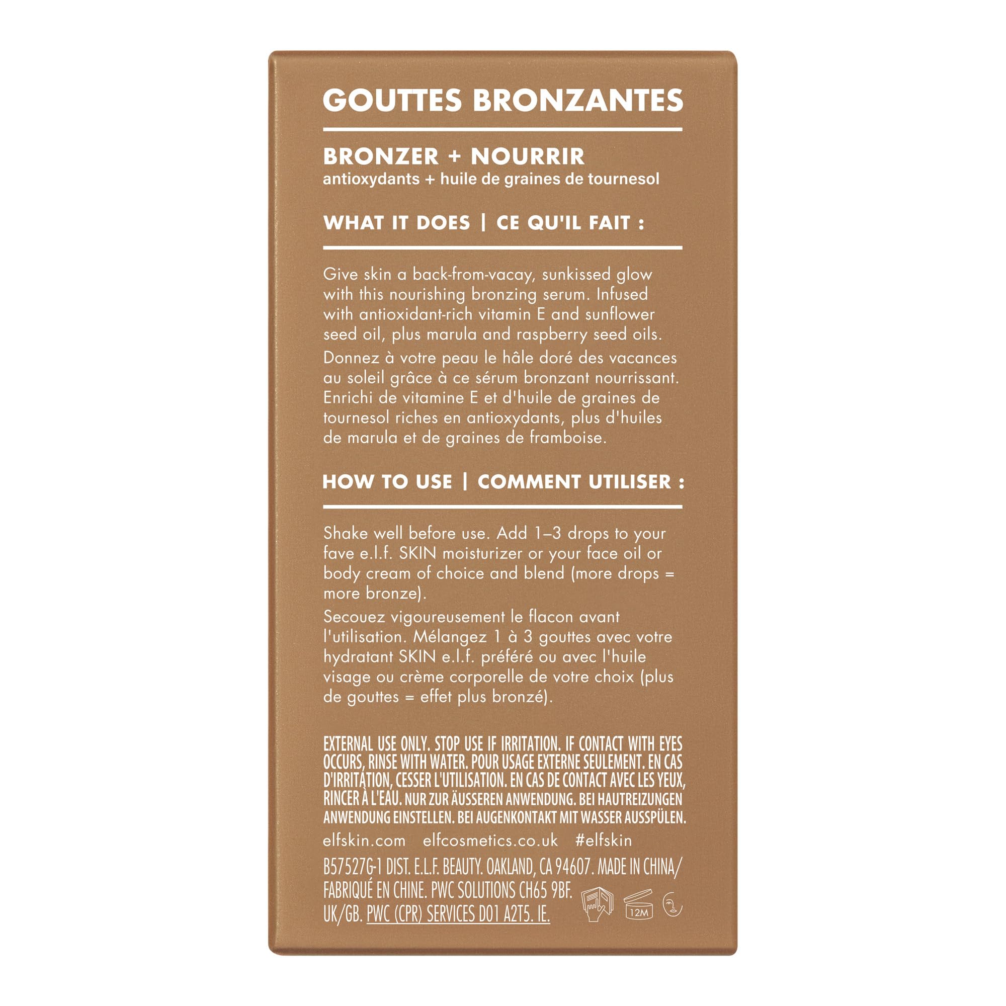 e.l.f. SKIN bronceado líquido aplicación rápida y fácil