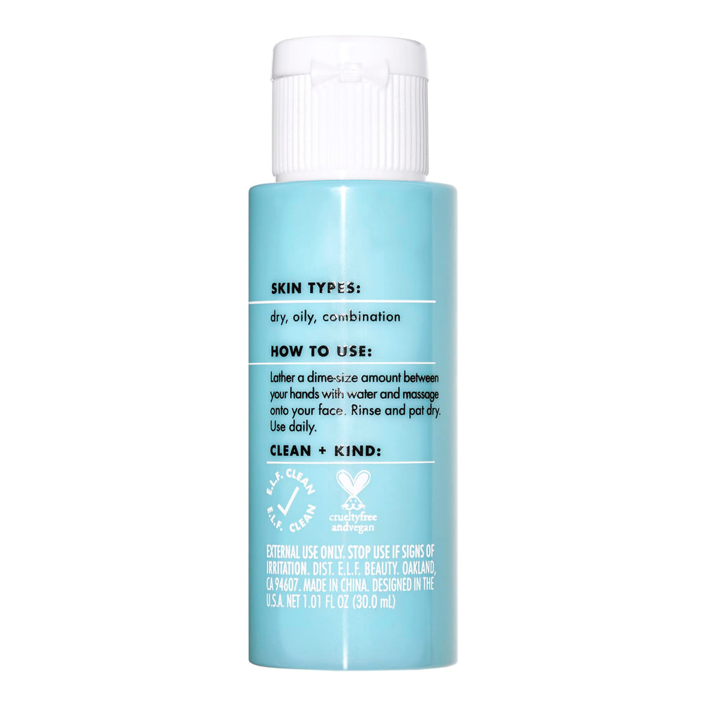 Usage scene shows the cleanser used in a morning routine for refreshed, hydrated skin.