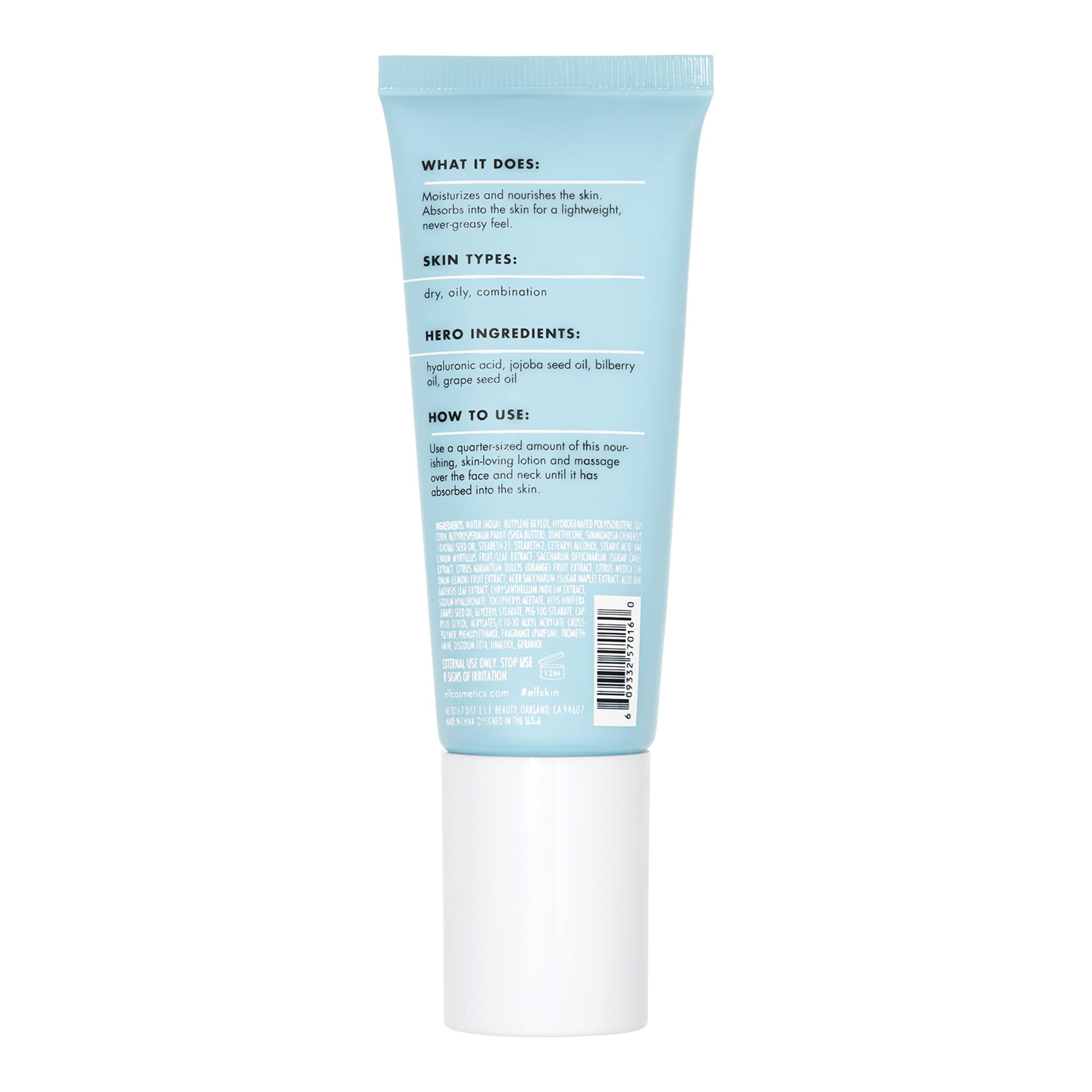Front view of e.l.f. SKIN Holy Hydration packaging with vegan, cruelty-free branding.