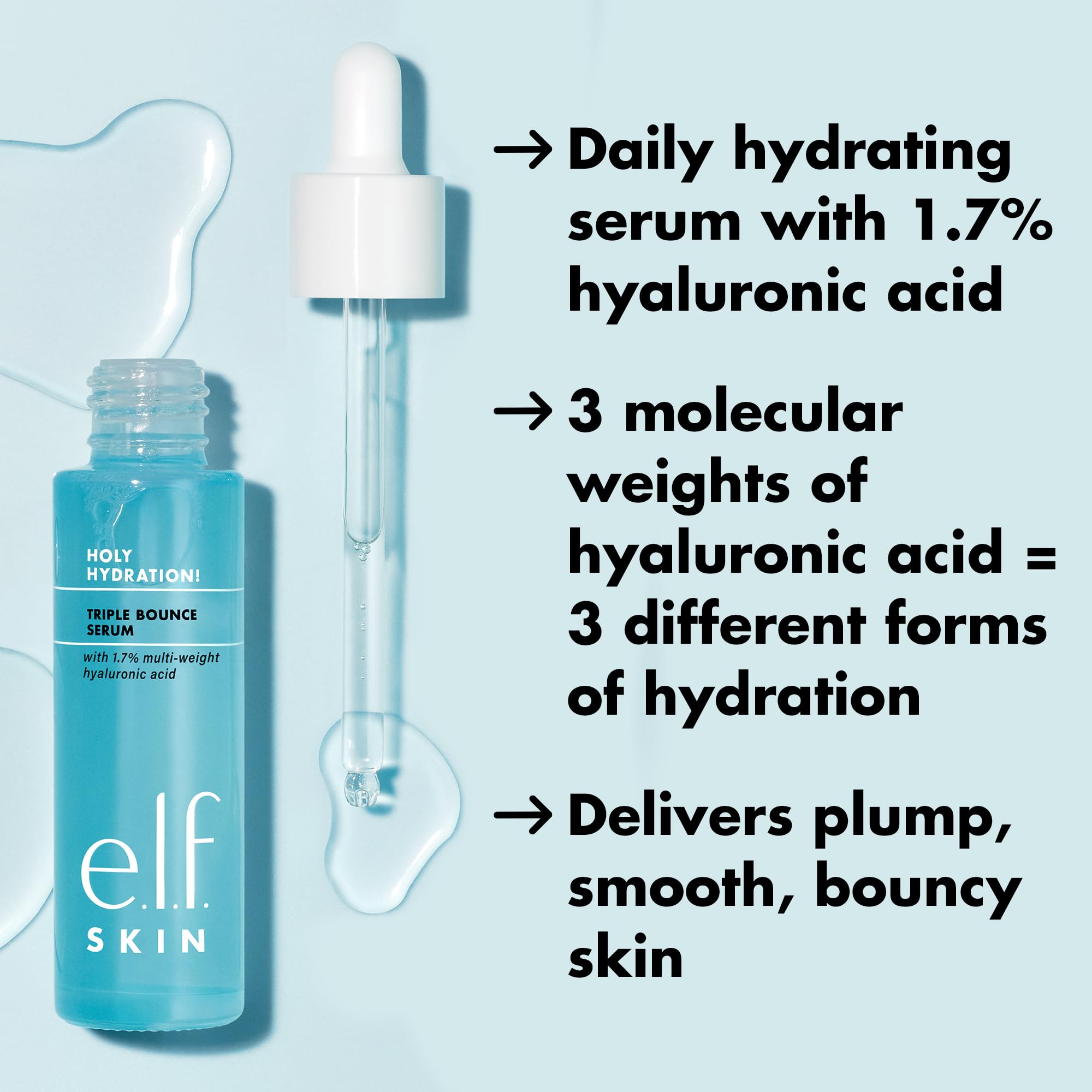 Aplicación manual del serum e.l.f. para piel suave y nutrida.