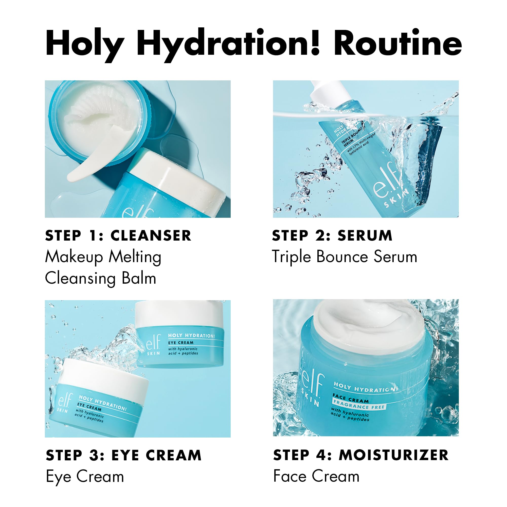 Ácido hialurónico de tres pesos moleculares en e.l.f. SKIN Holy Hydration! Serum.