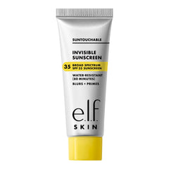 e.l.f. SKIN Suntouchable Invisible SPF 35: bote mini, protector solar ligero sin residuo blanco.
