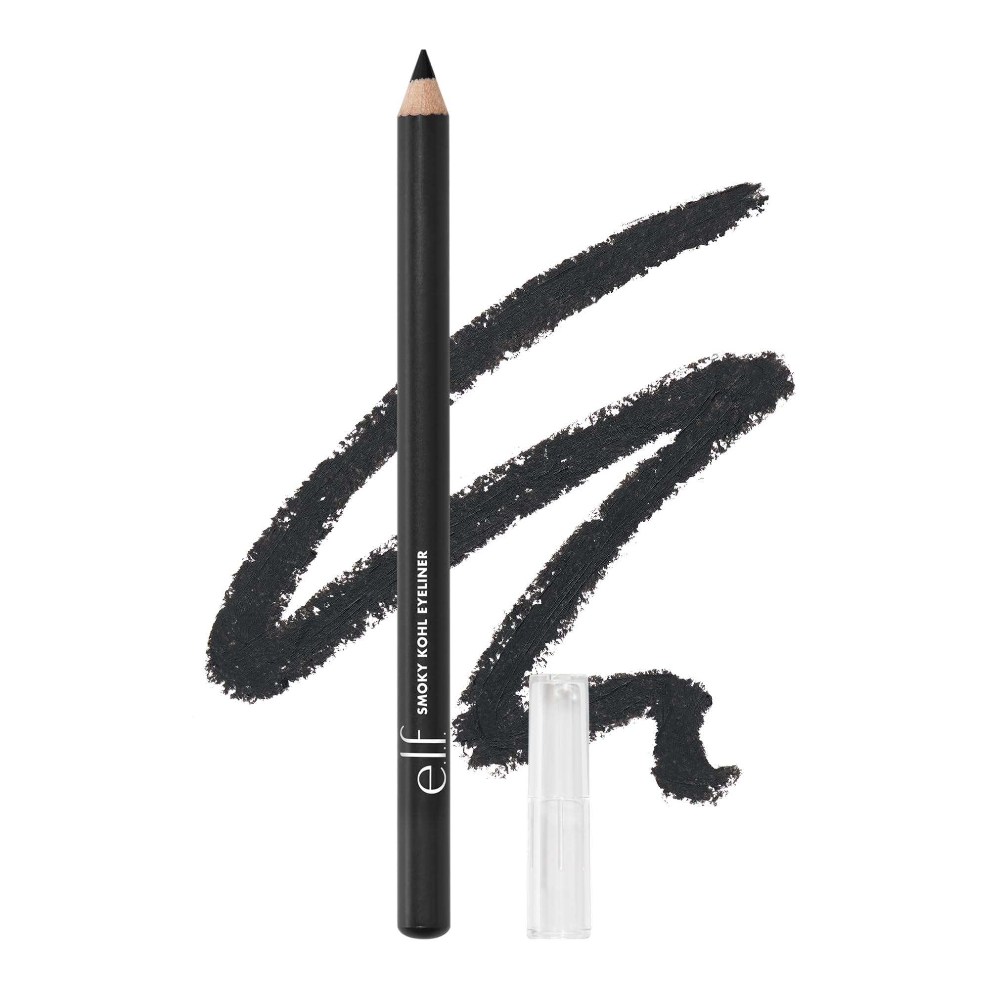 e.l.f. Smoky Kohl Eyeliner pencil swatch in Black Velvet for bold eyes.
