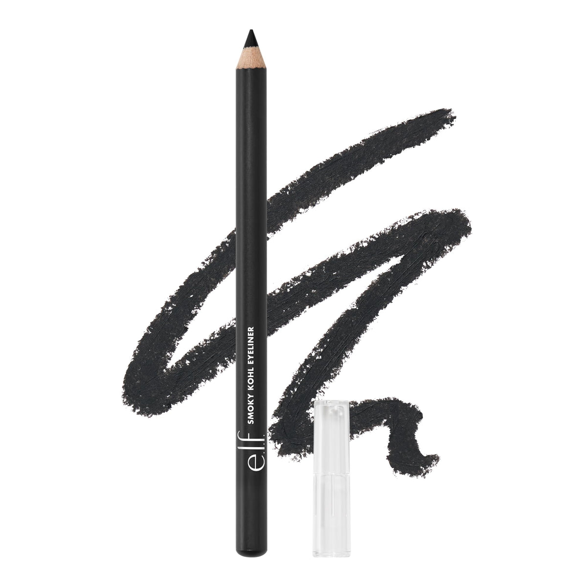 e.l.f. Smoky Kohl Eyeliner pencil swatch in Black Velvet for bold eyes.
