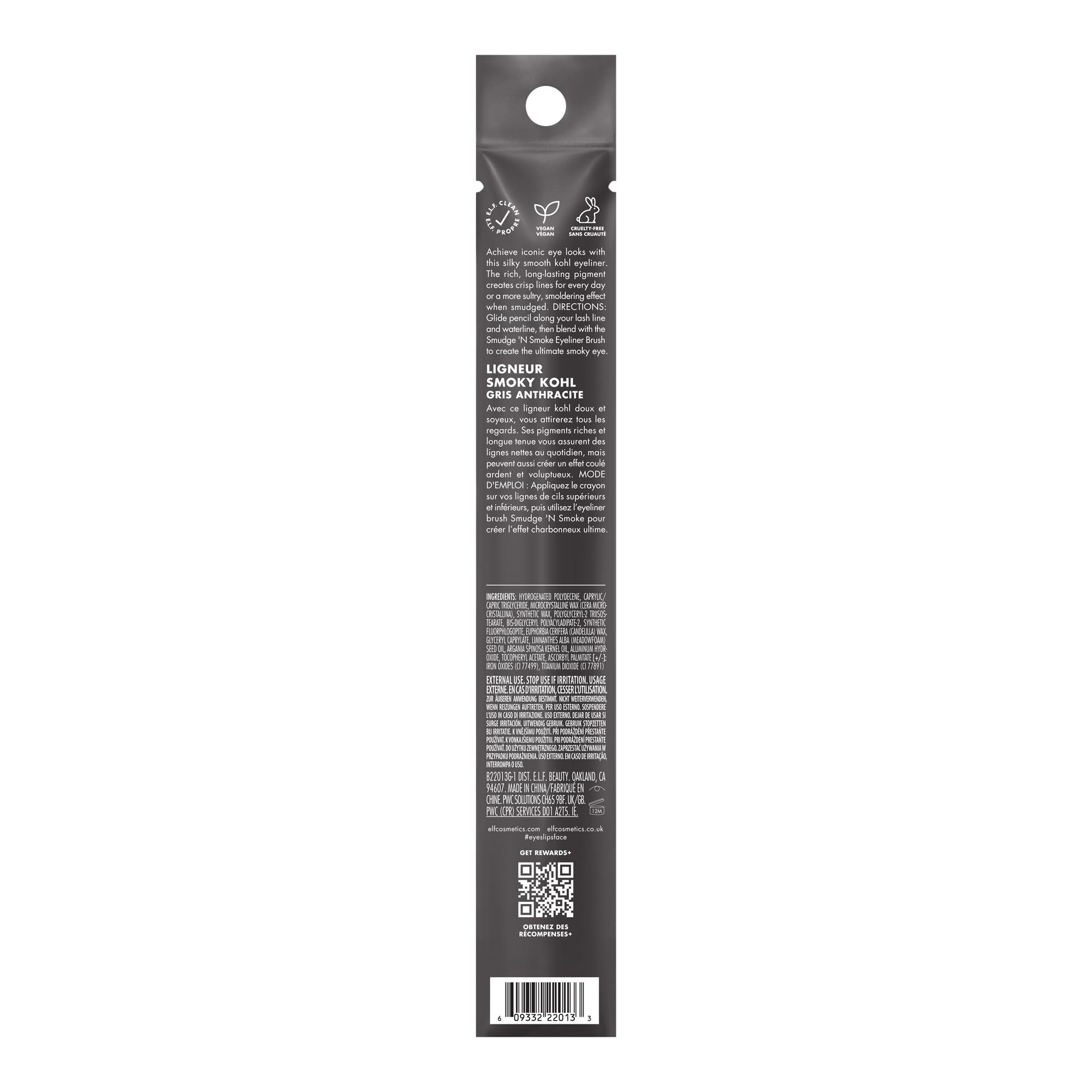 e.l.f. Smoky Kohl Eyeliner achieves a sophisticated smoky eye look with one stroke.