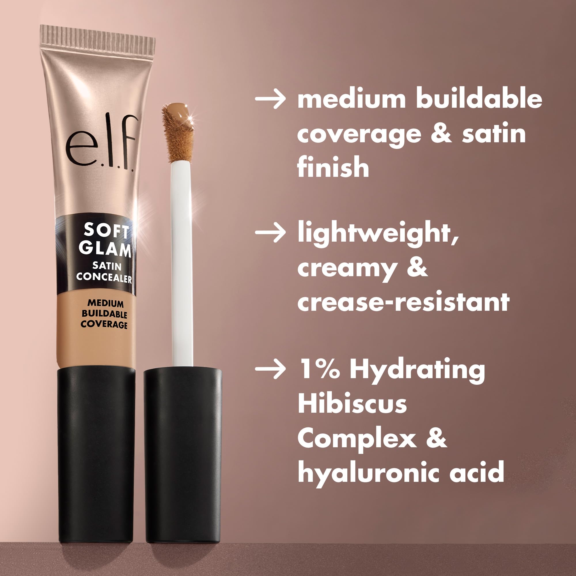 e.l.f. Soft Glam Satin Concealer under-eye area for natural brightening.