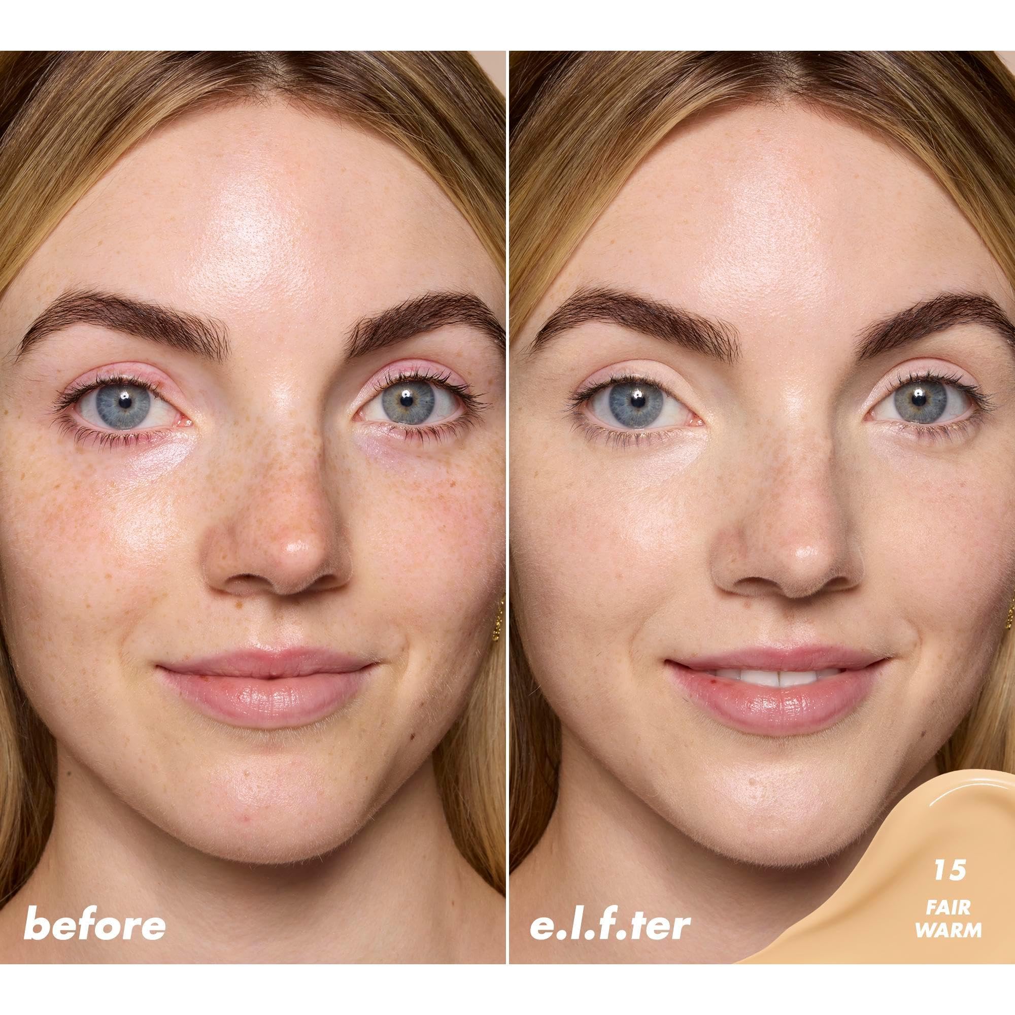 Under-eye area application with e.l.f. Satin Concealer for bright, seamless blending.