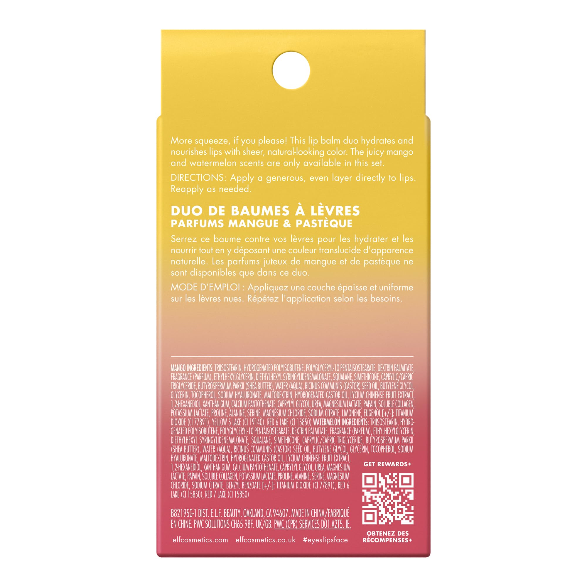 e.l.f. Squeeze Me Lip Balm enriched with nourishing ingredients for soft lips.
