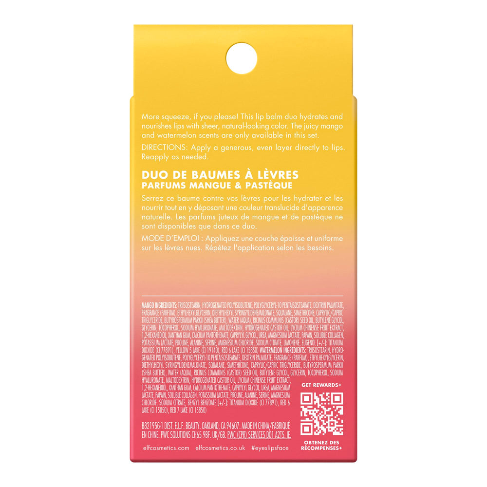 e.l.f. Squeeze Me Lip Balm enriched with nourishing ingredients for soft lips.