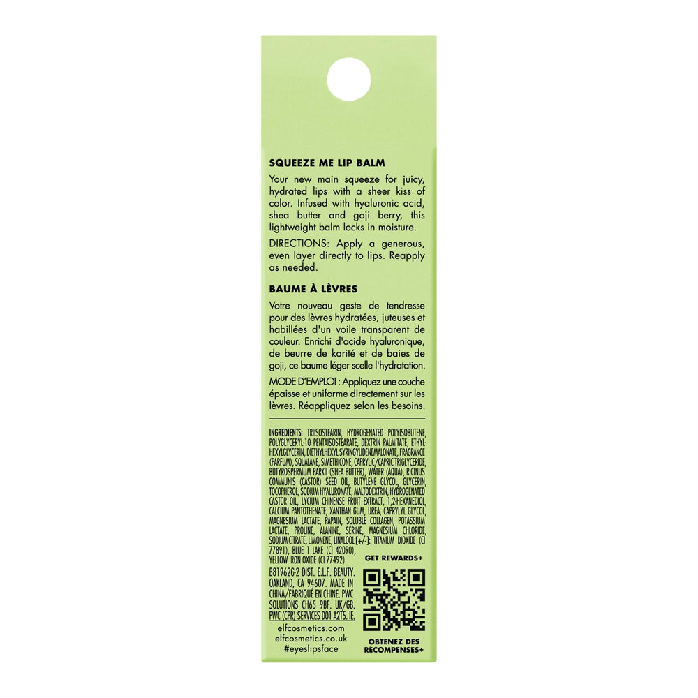 e.l.f. Squeeze Me lip balm packaging and shade variety.