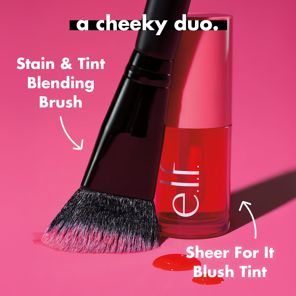 e.l.f. Stain & Tint Blending Brush applying and blending cheek tints for even finish.