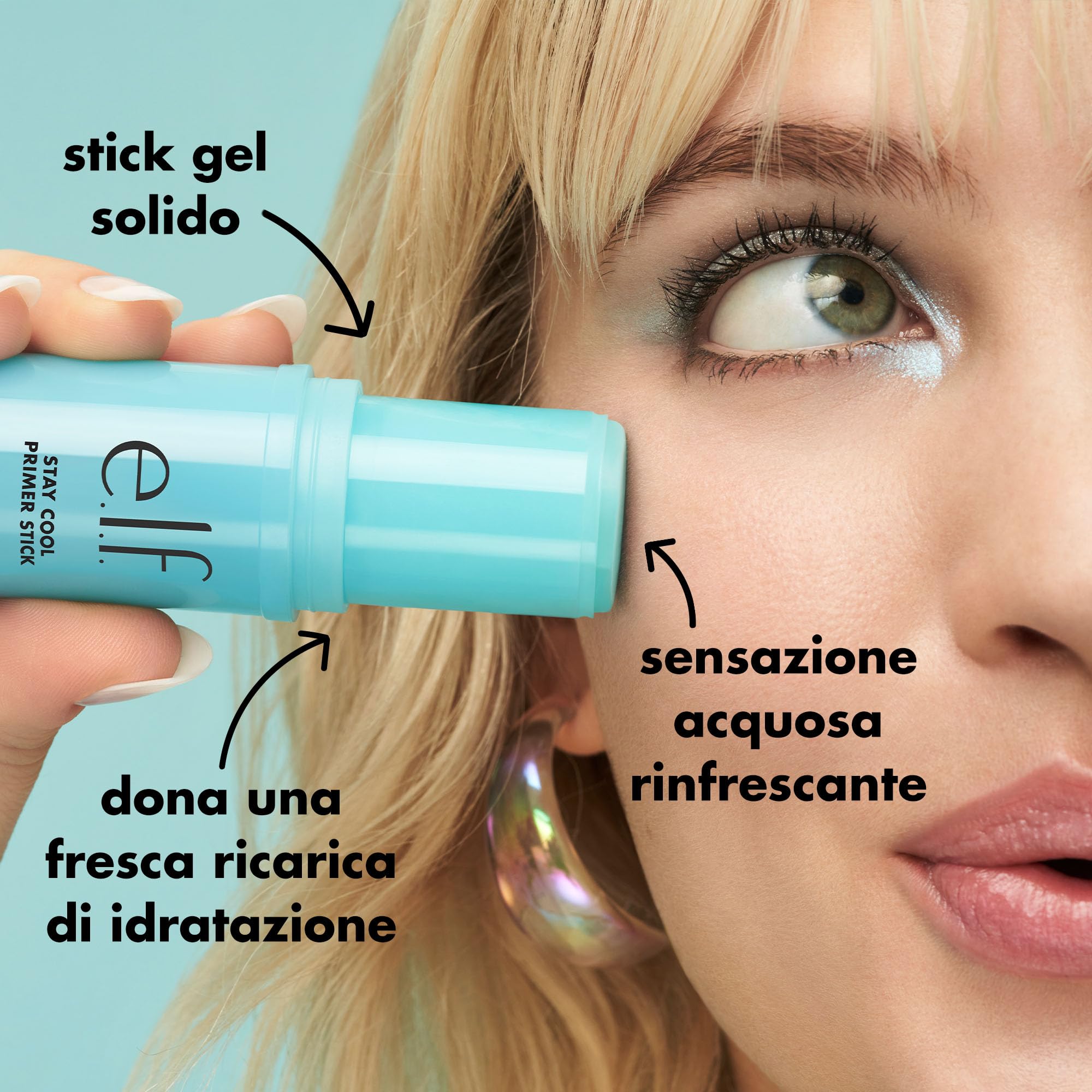 e.l.f. Stay Cool Primer Stick hyaluronic acid boosts moisture for a fresh look.