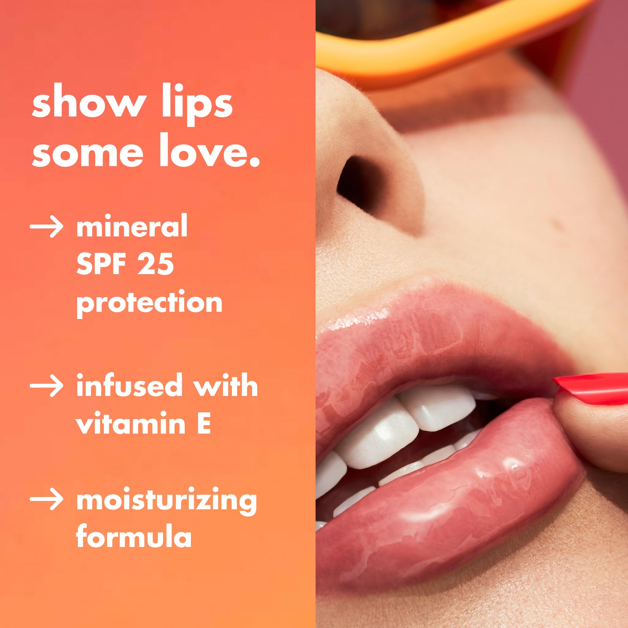e.l.f. Sun Boss Gloss Pink-me Girl close-up highlights conditioning formula for soft, tinted lips