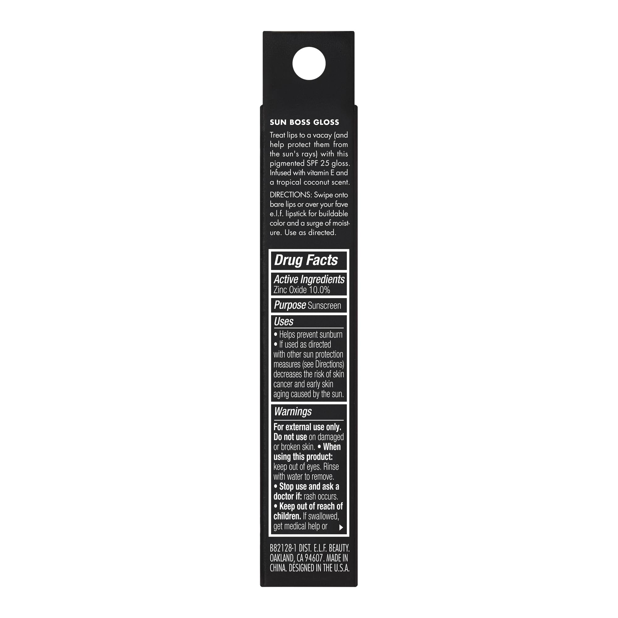 e.l.f. Sun Boss Gloss tropical coconut scent adds mood-boosting fragrance and shimmer.