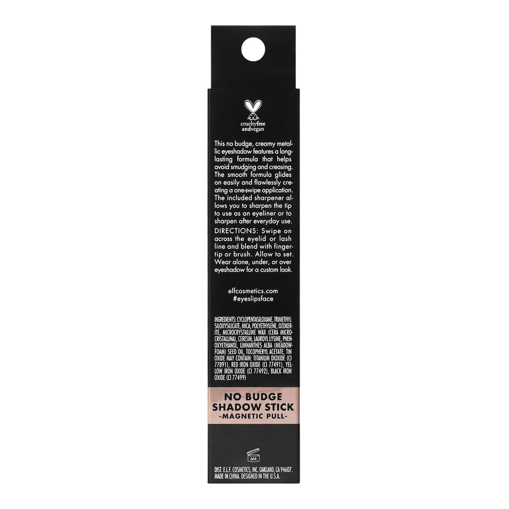 e.l.f. No Budge Shadow Stick is vegan and cruelty-free for ethical beauty routines.