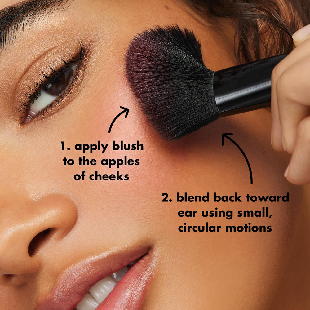 e.l.f. angled blush brush suited for wet or dry use with various formulas.