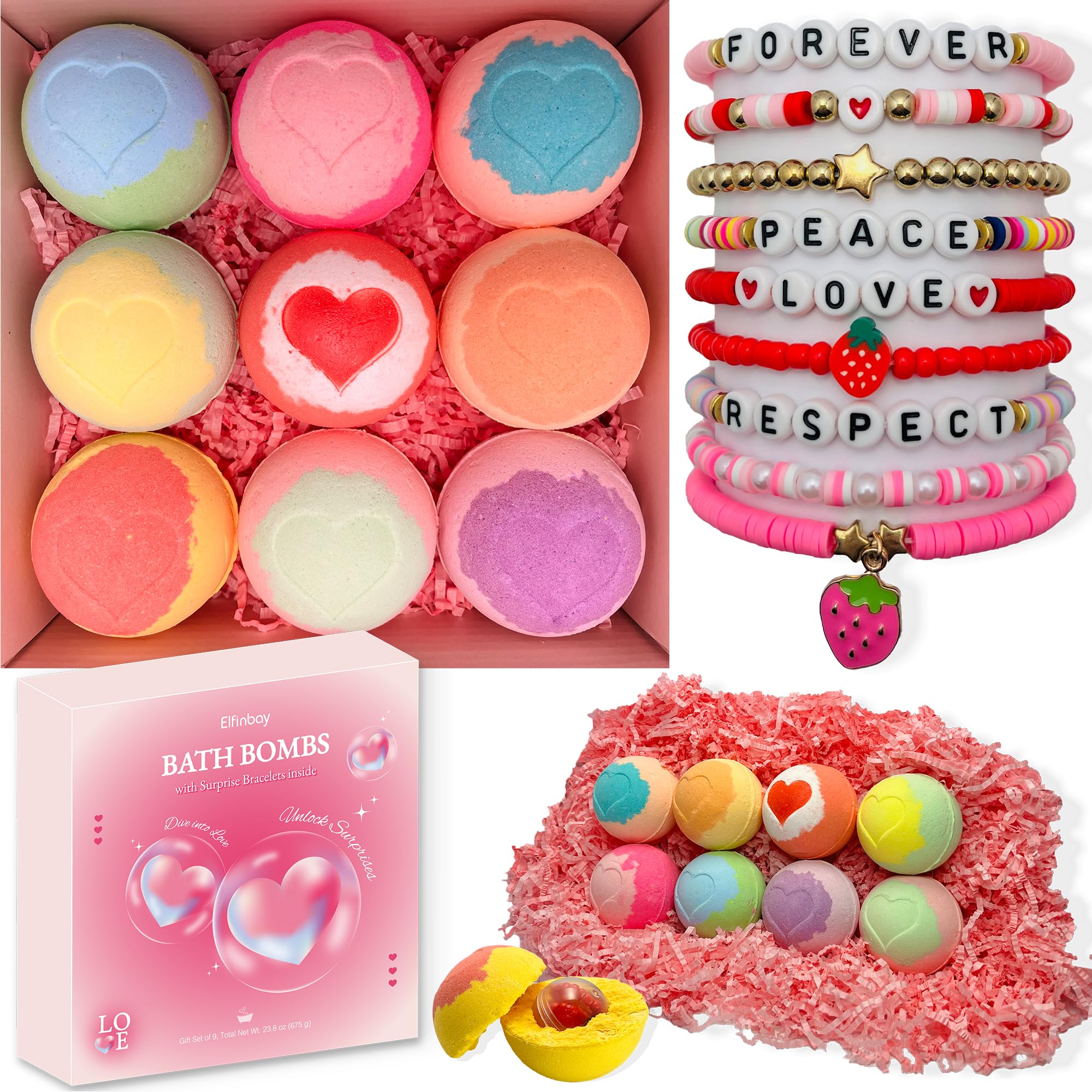 Elfinbay heart-shaped bath bombs 9-pack for kids’ playful bath time