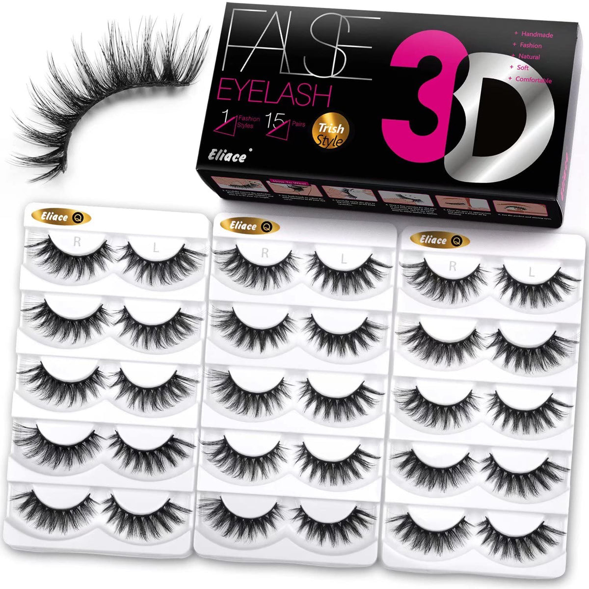 Eliace cat-eye 3D mink lashes pack adds dramatic depth with light feel