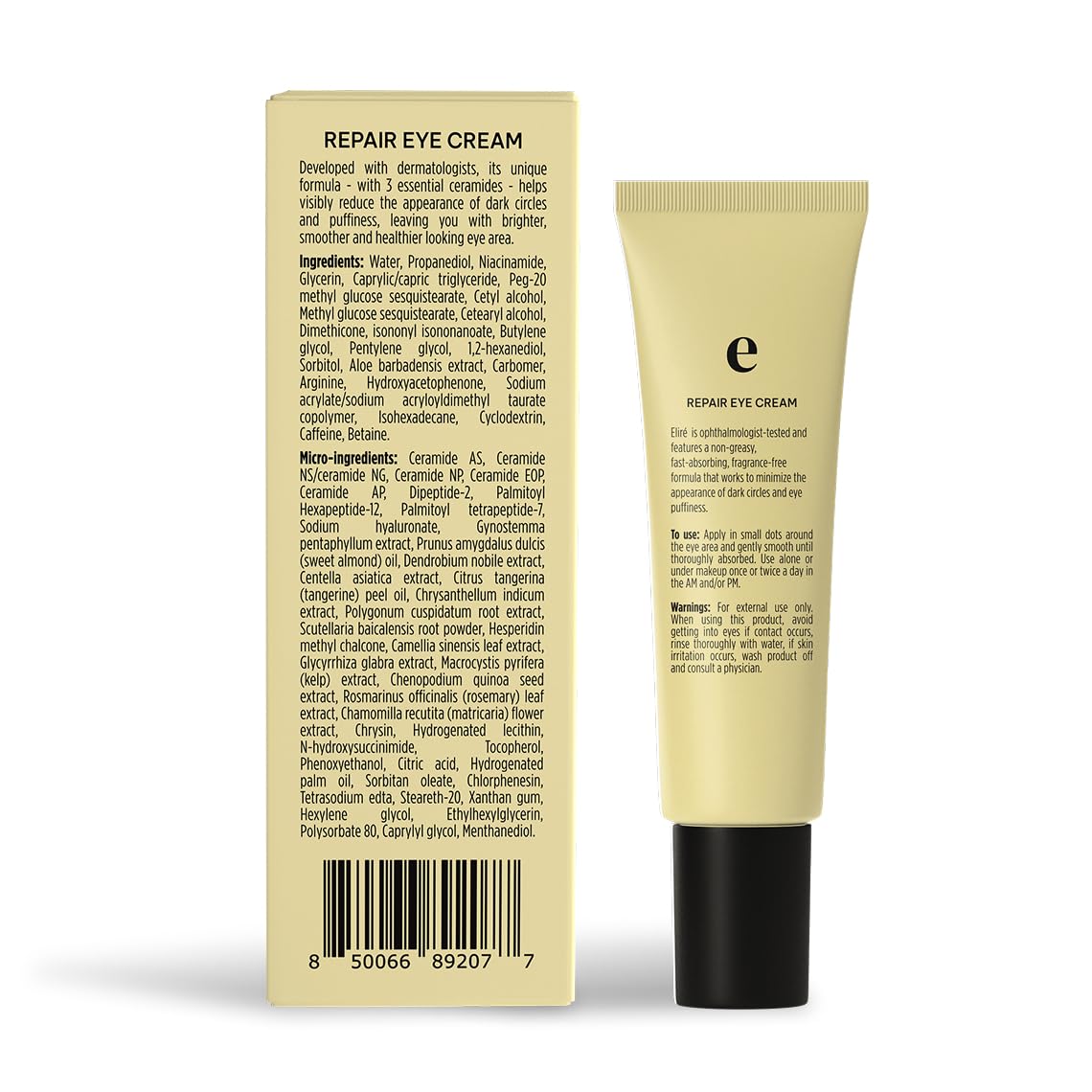 Eliré Repair Eye Cream daily-use routine promoting hydration and a refreshed look.