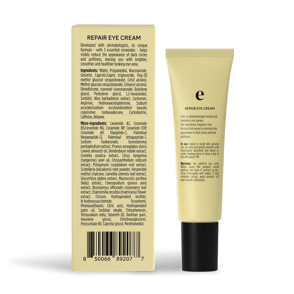Eliré Repair Eye Cream daily-use routine promoting hydration and a refreshed look.