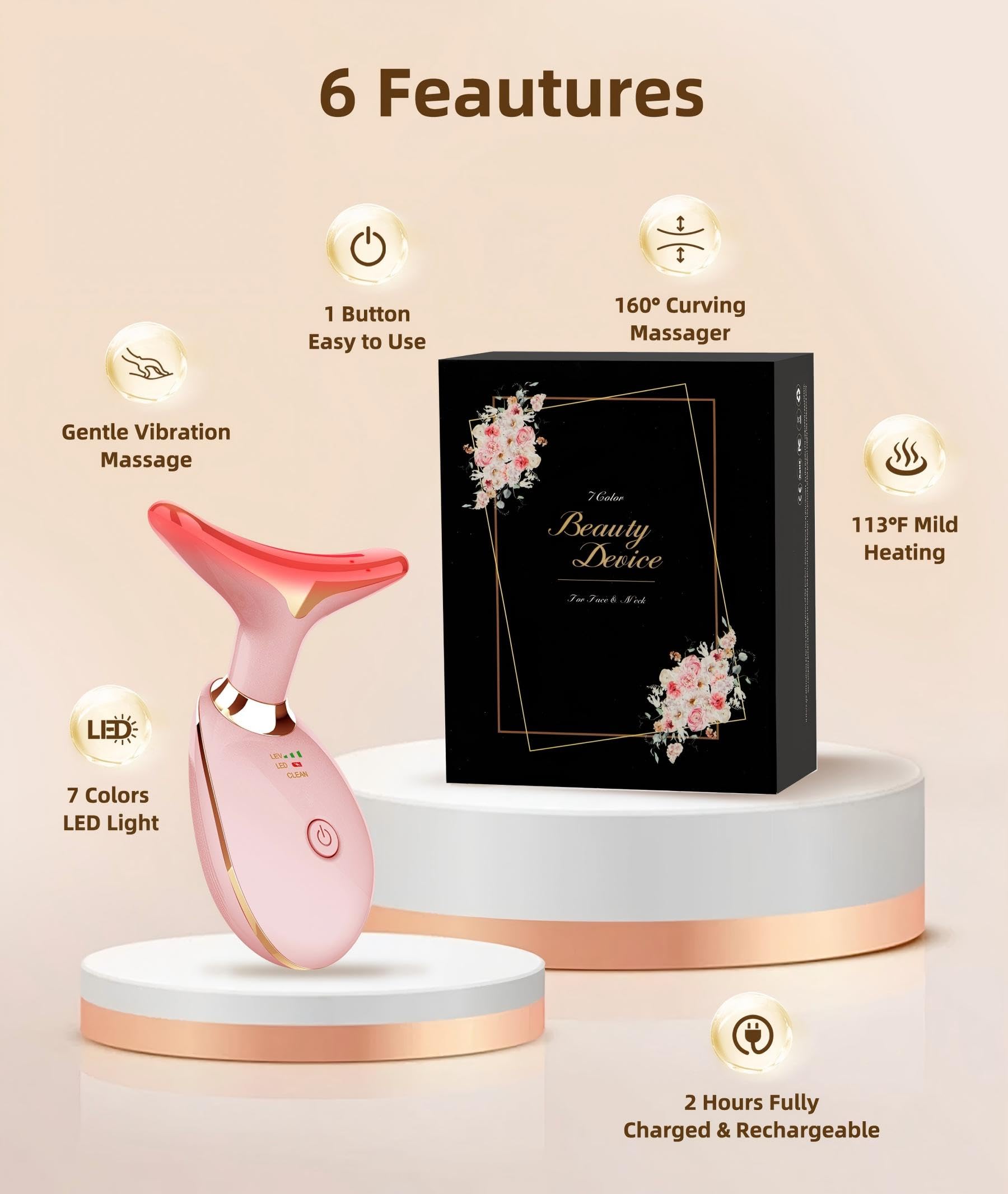 The arched massager glides smoothly to lift contours on the jawline