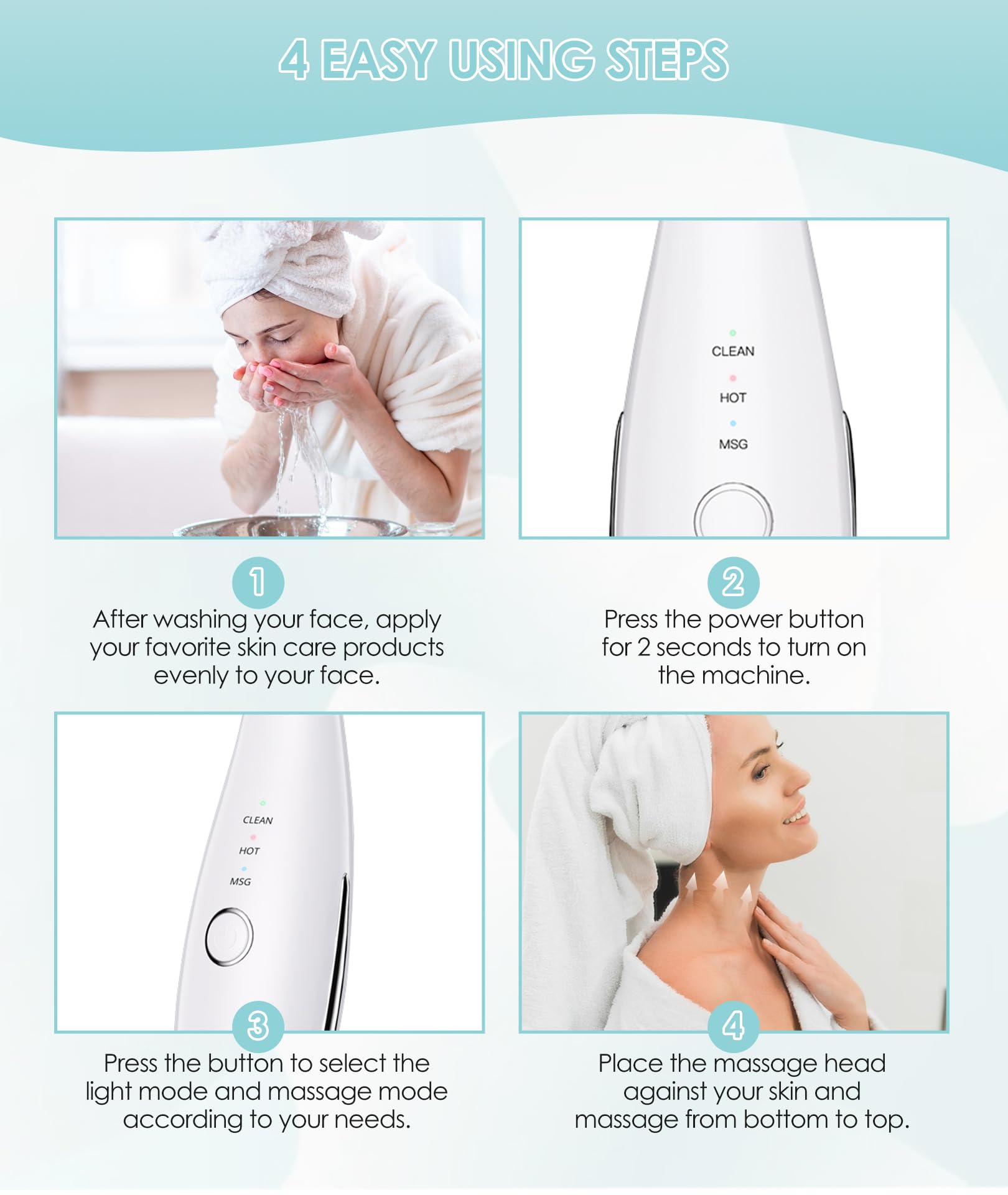 Elishine neck-use demonstration with device gliding along the skin.