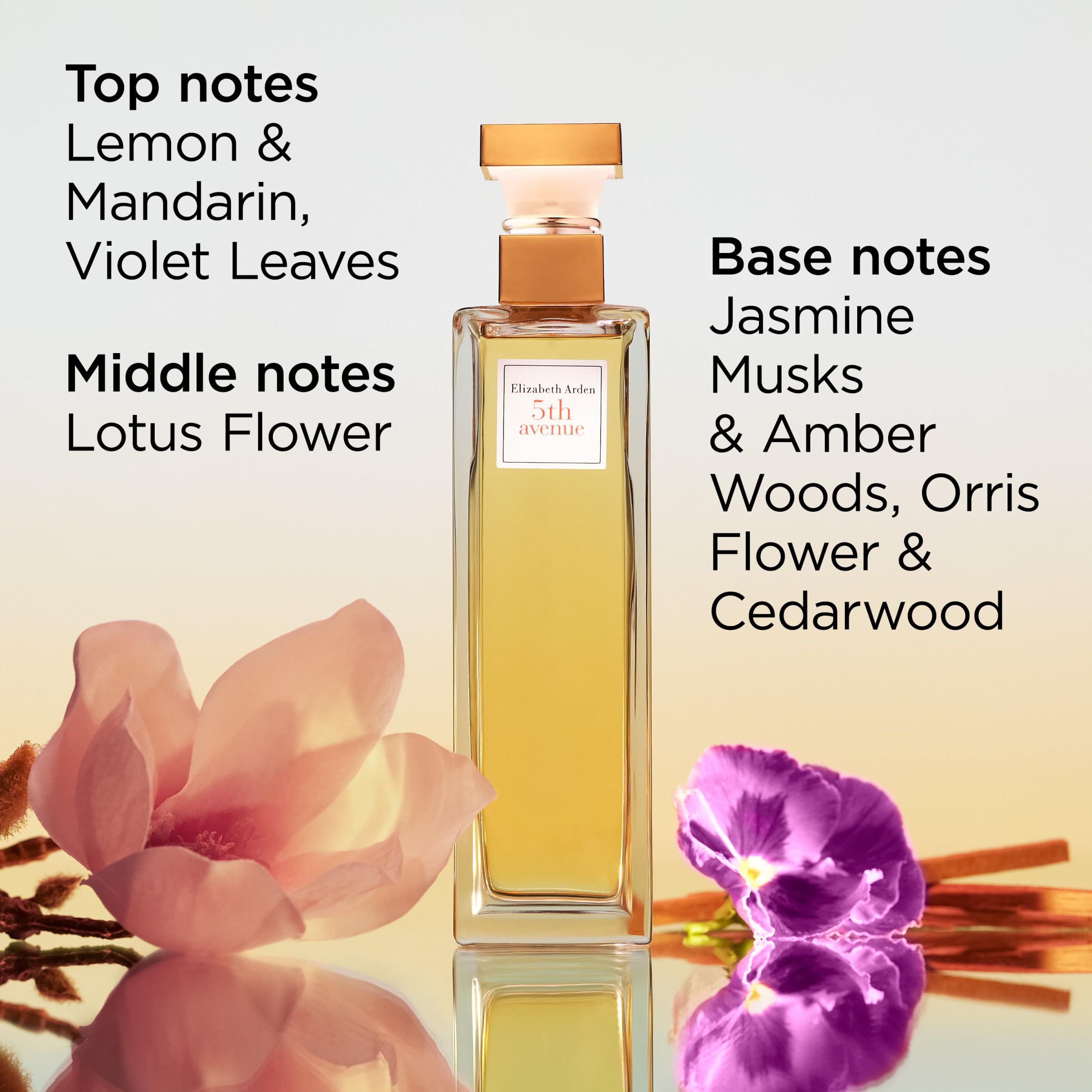 Elizabeth Arden 5th Avenue flacon reflection emphasizes polished presentation