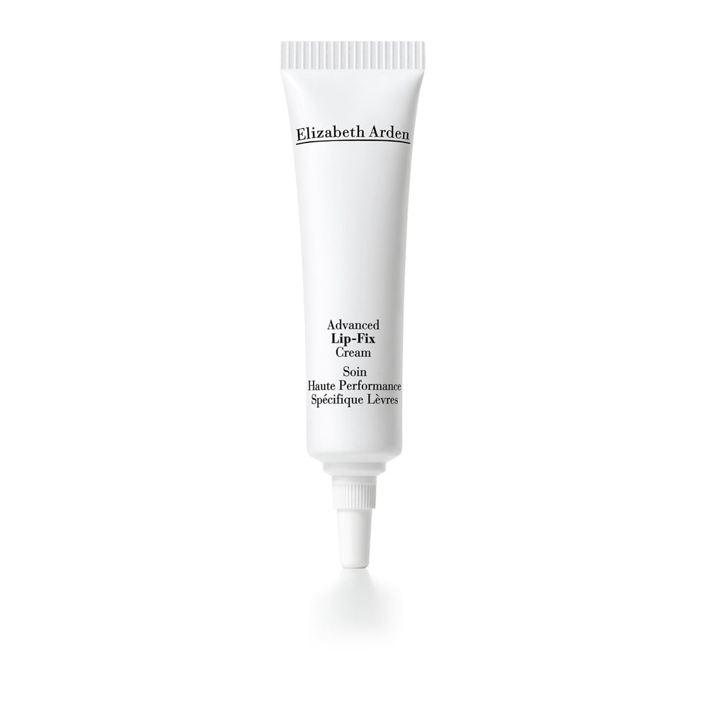 Elizabeth Arden Advanced Lip Fix Cream bottle close-up, highlighting hydration and smoother lip lines.