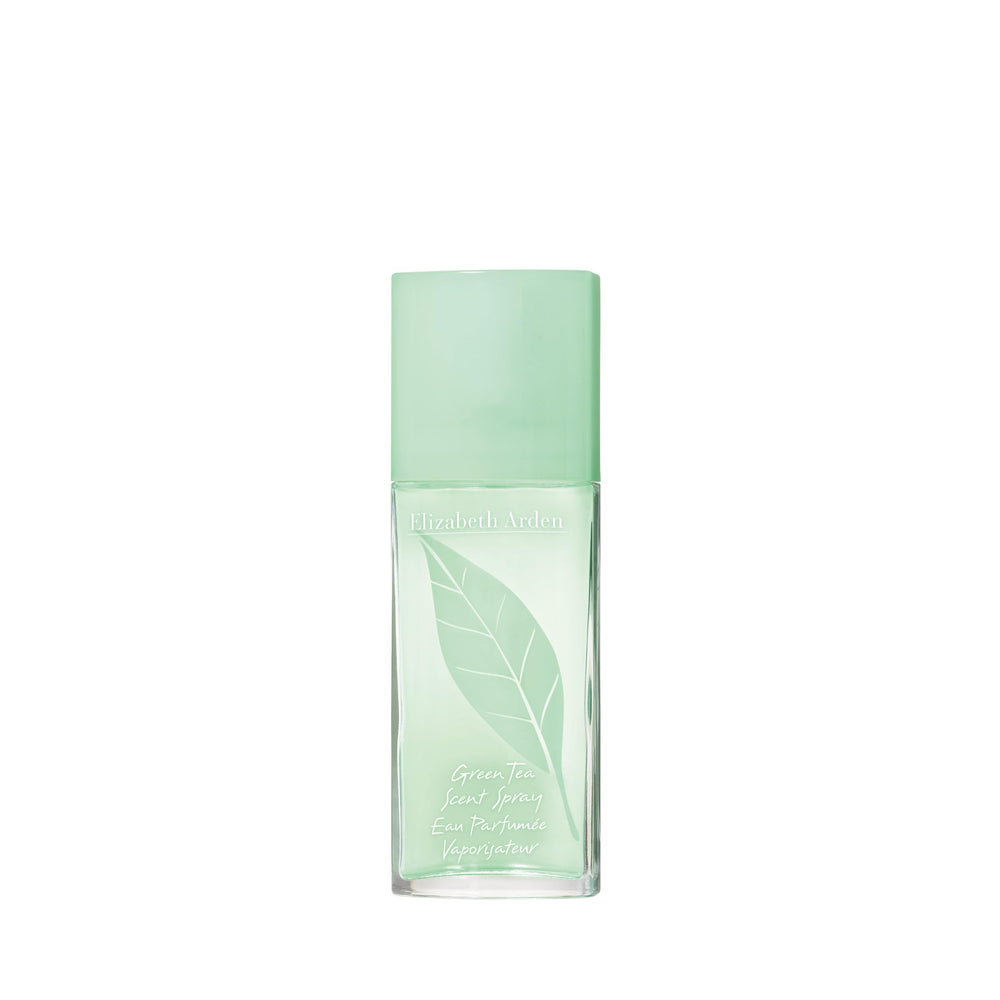 Elizabeth Arden Green Tea bottle side shows compact, travel-ready design.