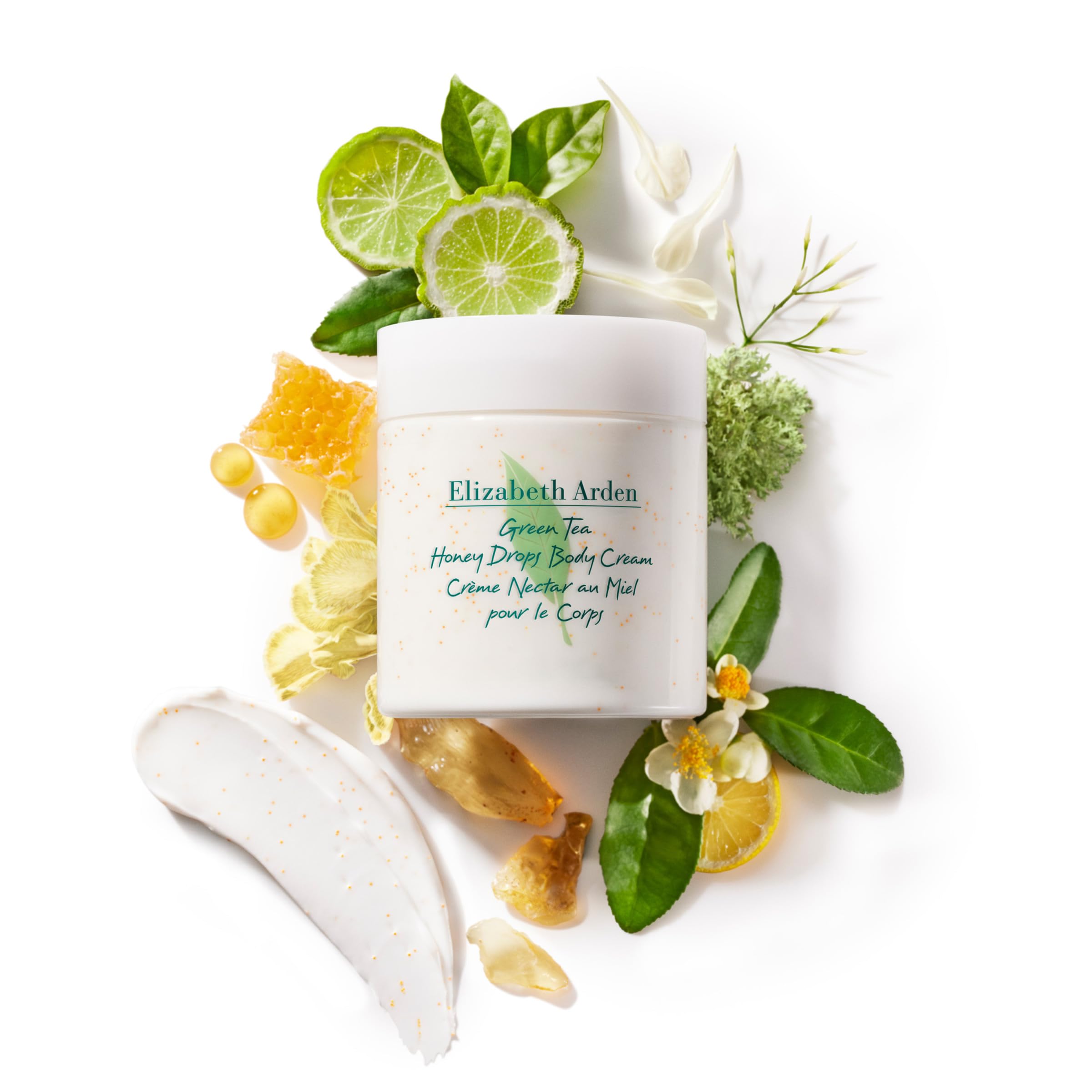 Elizabeth Arden Green Tea Honey Drops packaging display highlights premium fragrance and hydration.