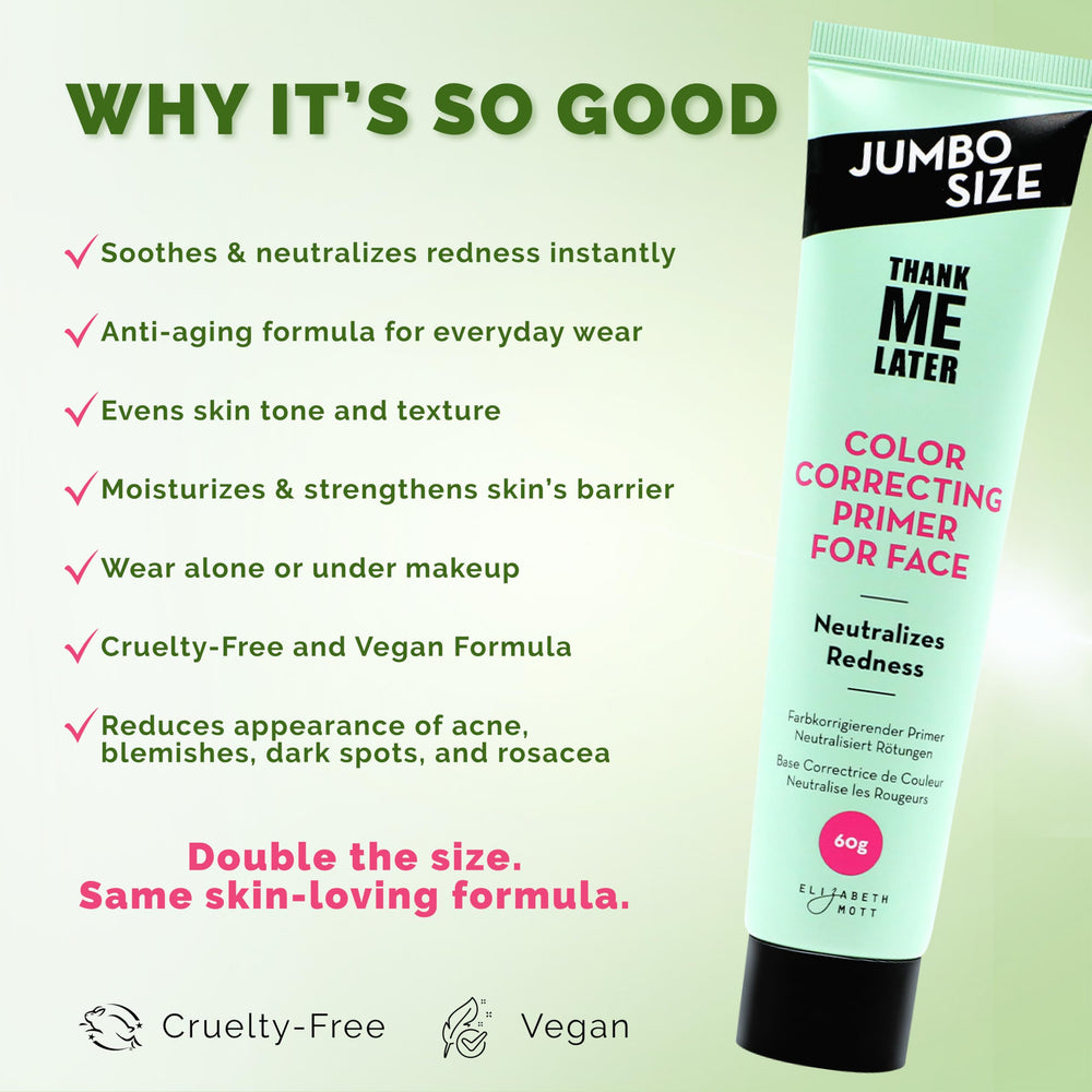 Elizabeth Mott Thank Me Later green-tone neutralizer blends to natural skin