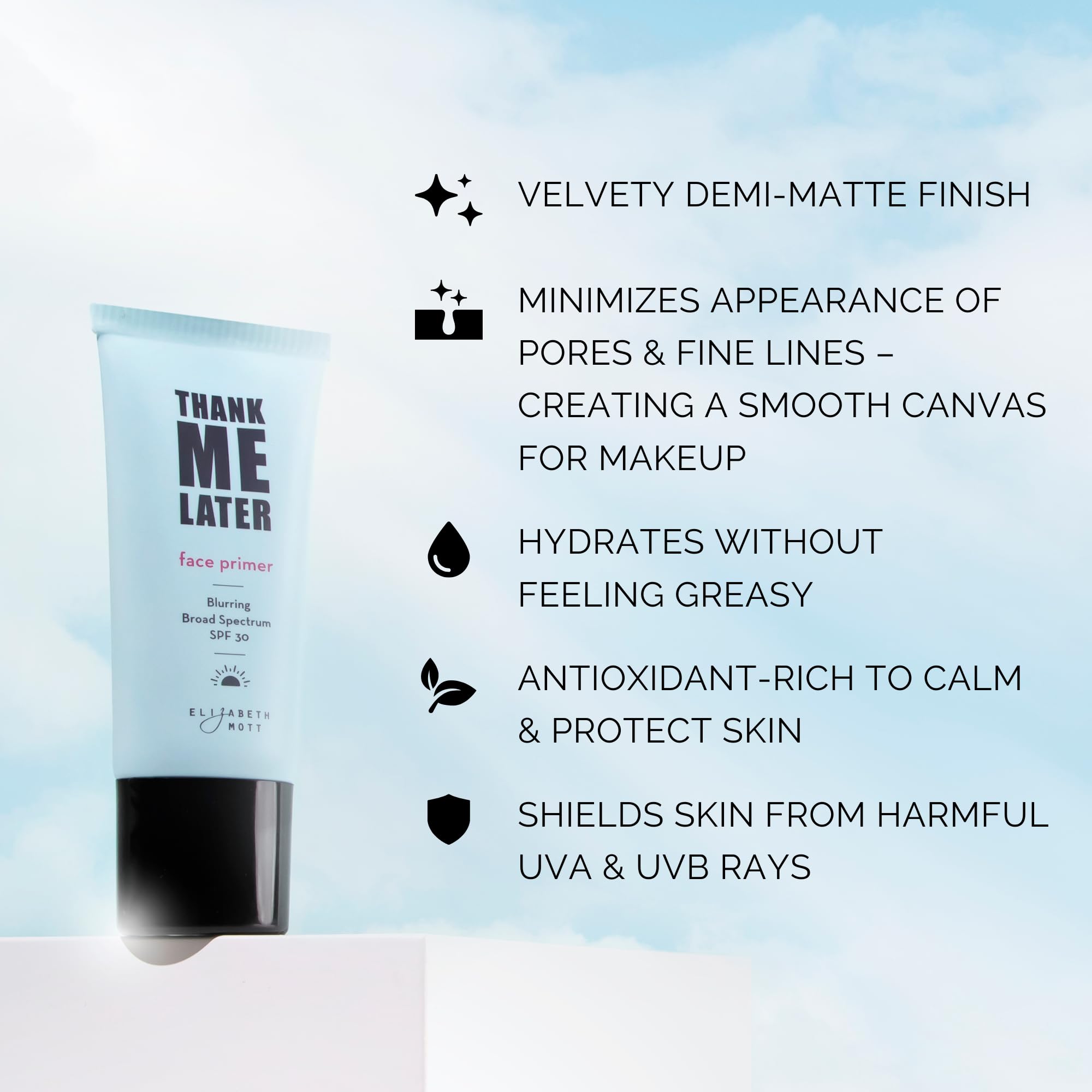 Elizabeth Mott Thank Me Later primer con efecto demi-matte para piel natural